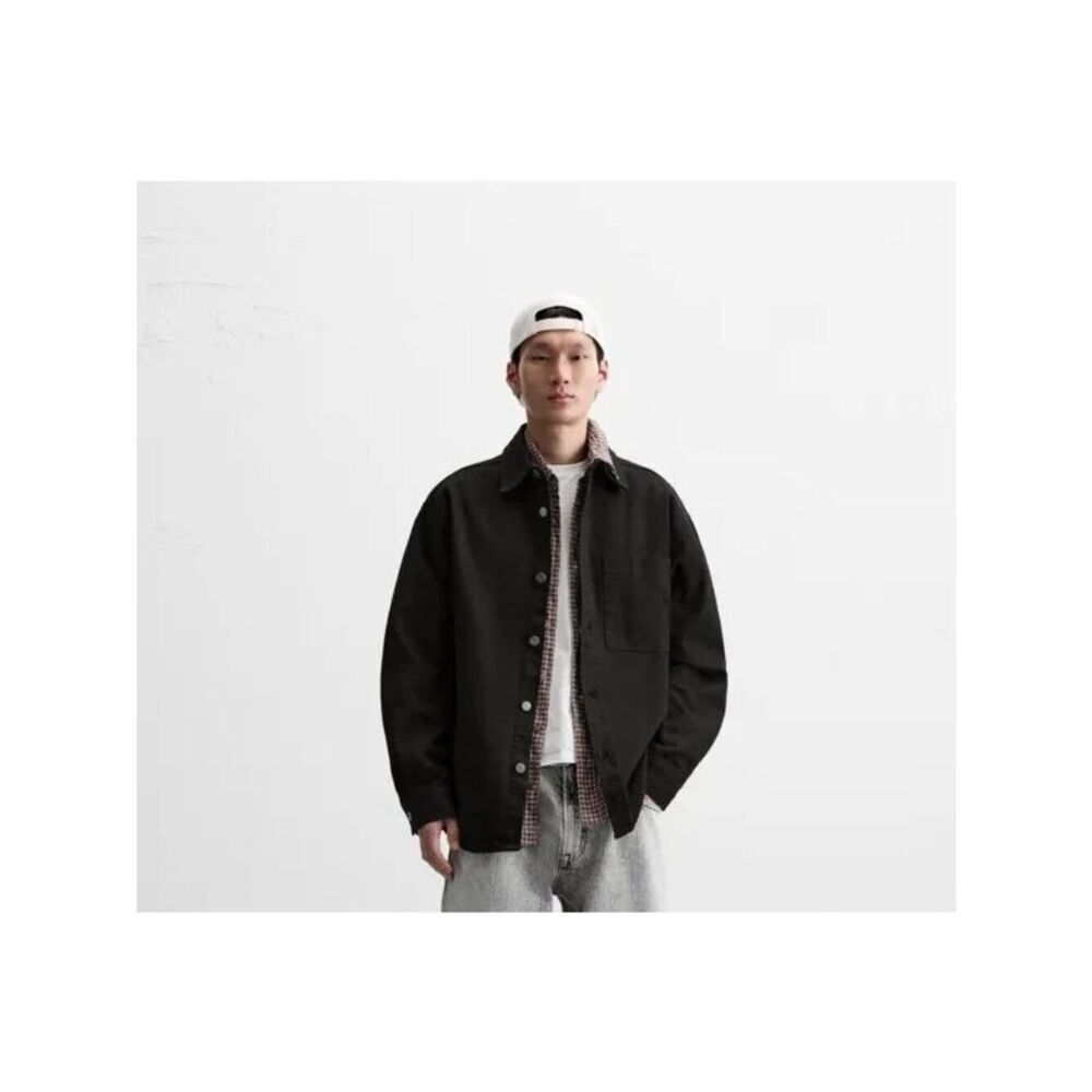 Zara Mens Shirt M Black Cotton Loose Fit Long Sleeve Shacket 0706/310 NWT